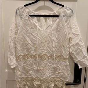 White flowy top with lace insets